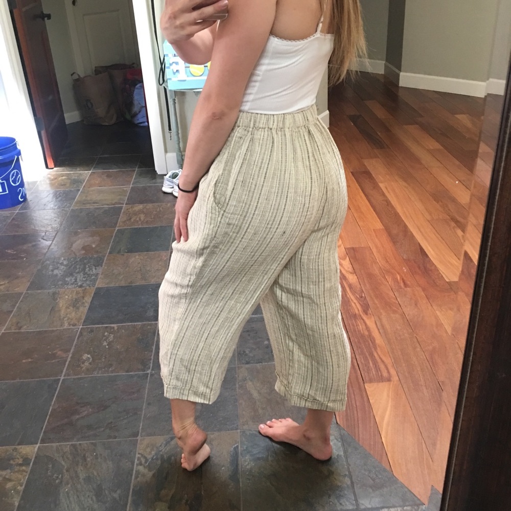 FLAX Boho Stripped Linen Flowy High Waisted Pants - Picture 5 of 8